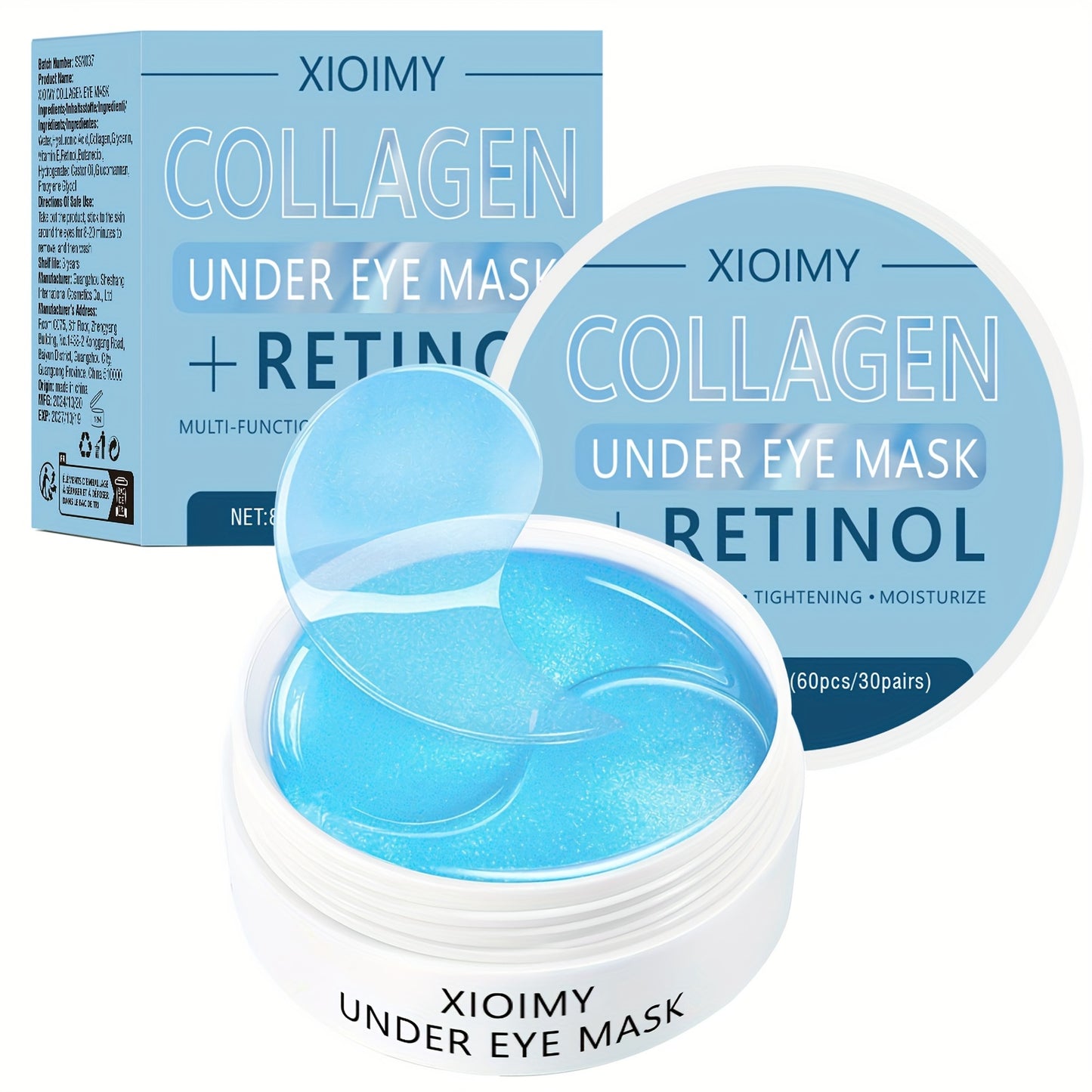 60pcs Xioimy Collagen & Retinol Under Eye Masks, suitable for Women and Men