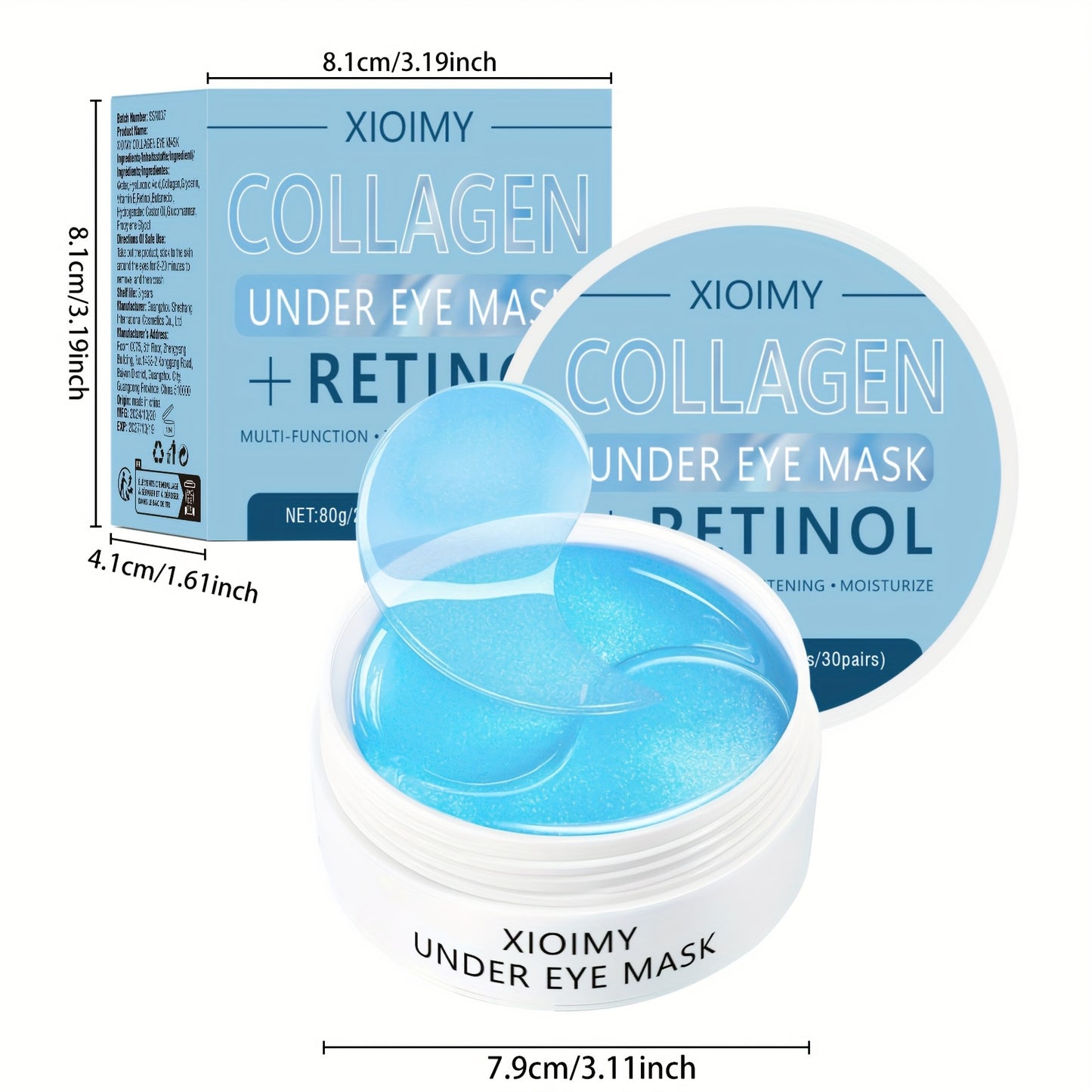 60pcs Xioimy Collagen & Retinol Under Eye Masks, suitable for Women and Men