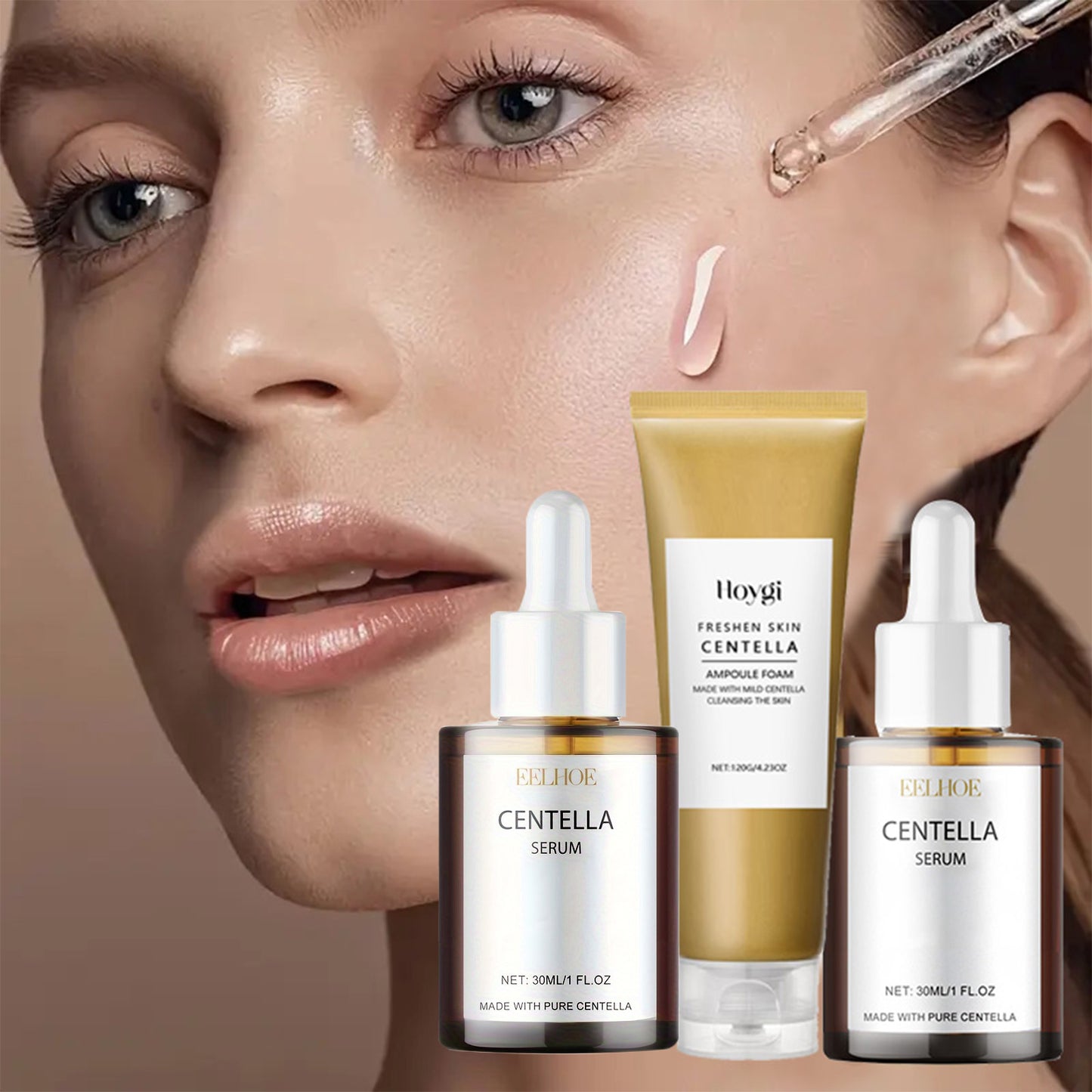 Centella Asiatica Light Beige Care Set: 1 Bottle of Centella Asiatica Cleanser + 2 Bottles of Centella Asiatica Essence