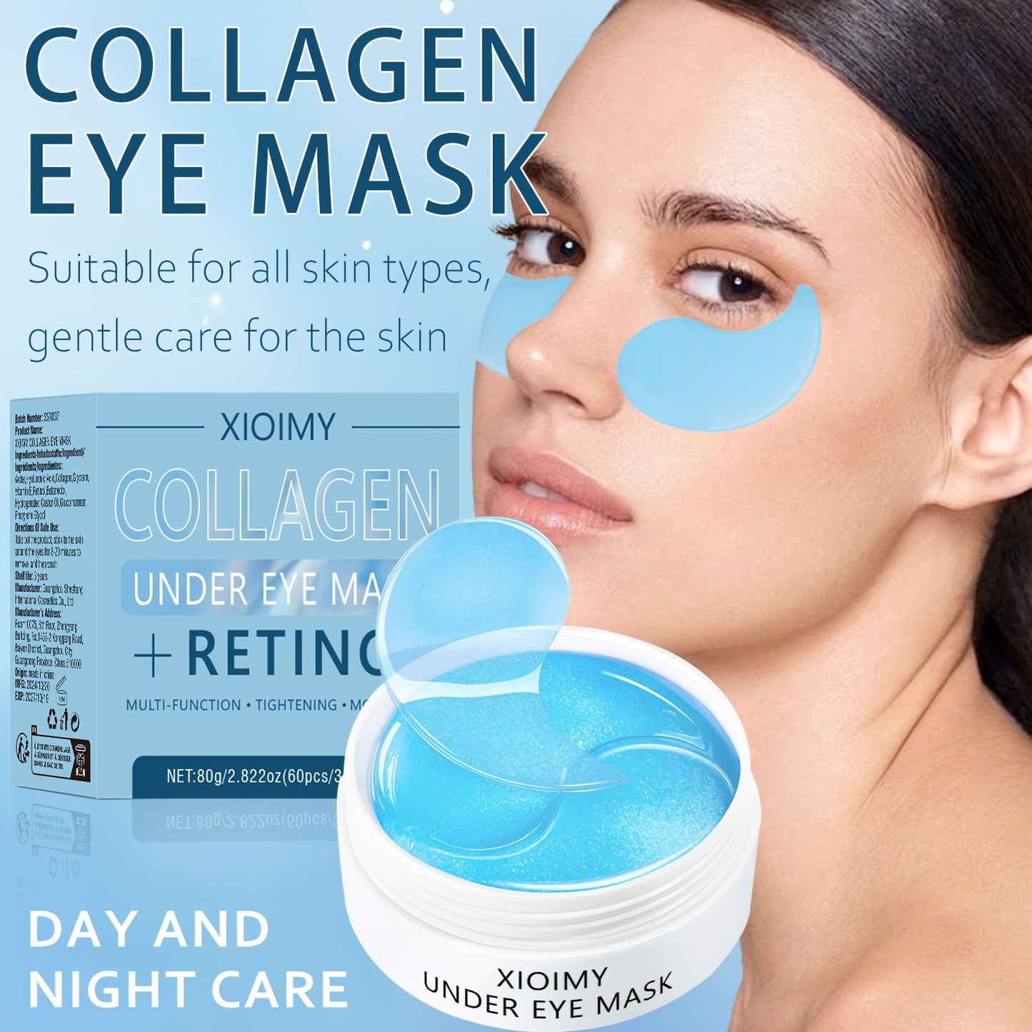60pcs Xioimy Collagen & Retinol Under Eye Masks, suitable for Women and Men