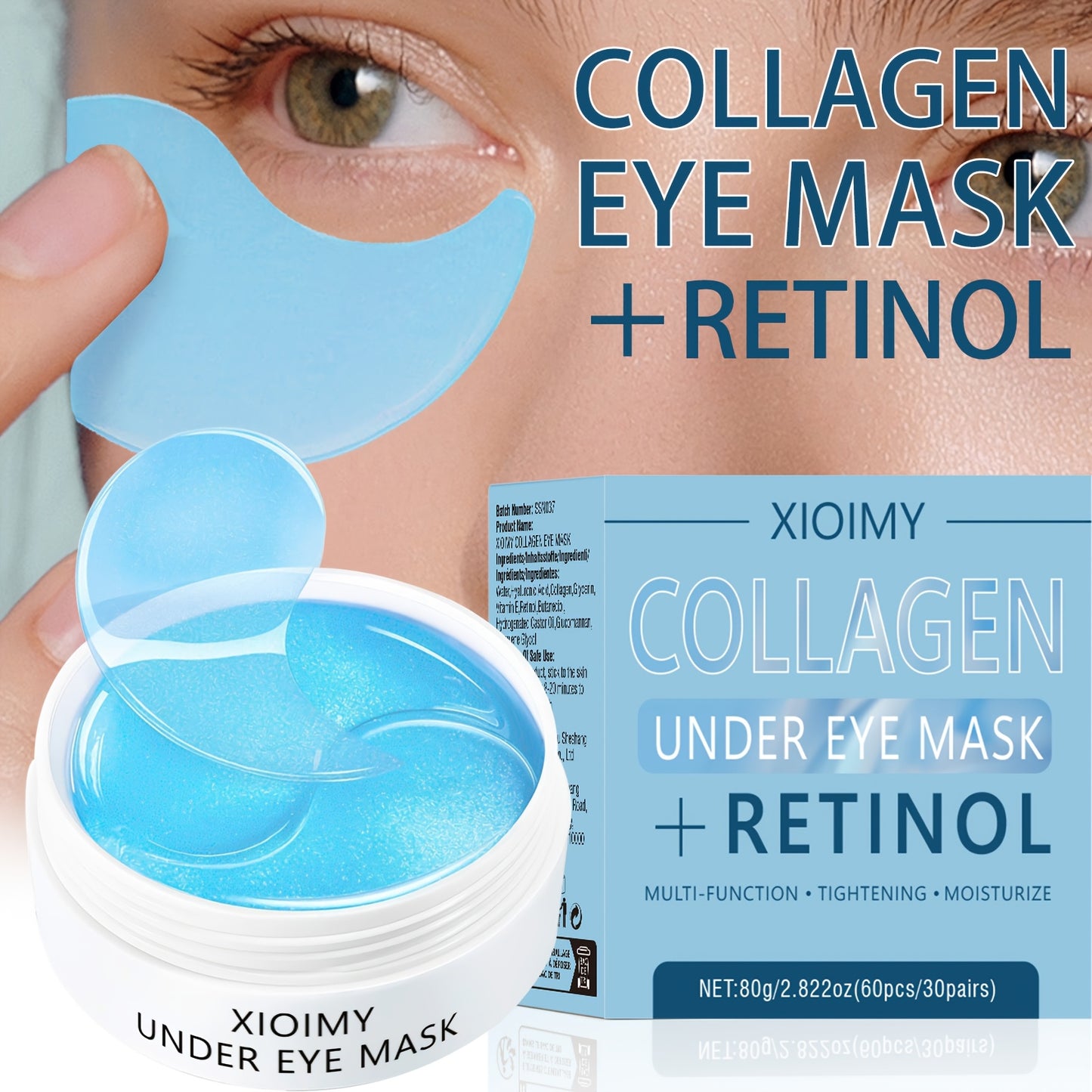 60pcs Xioimy Collagen & Retinol Under Eye Masks, suitable for Women and Men