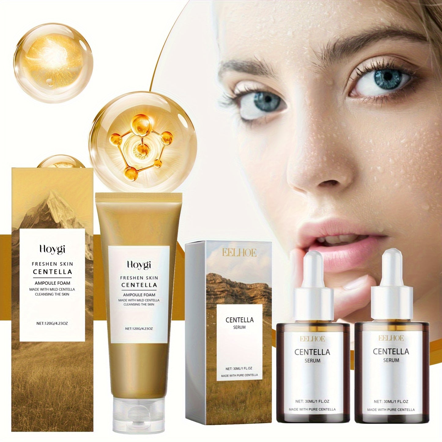 Centella Asiatica Light Beige Care Set: 1 Bottle of Centella Asiatica Cleanser + 2 Bottles of Centella Asiatica Essence