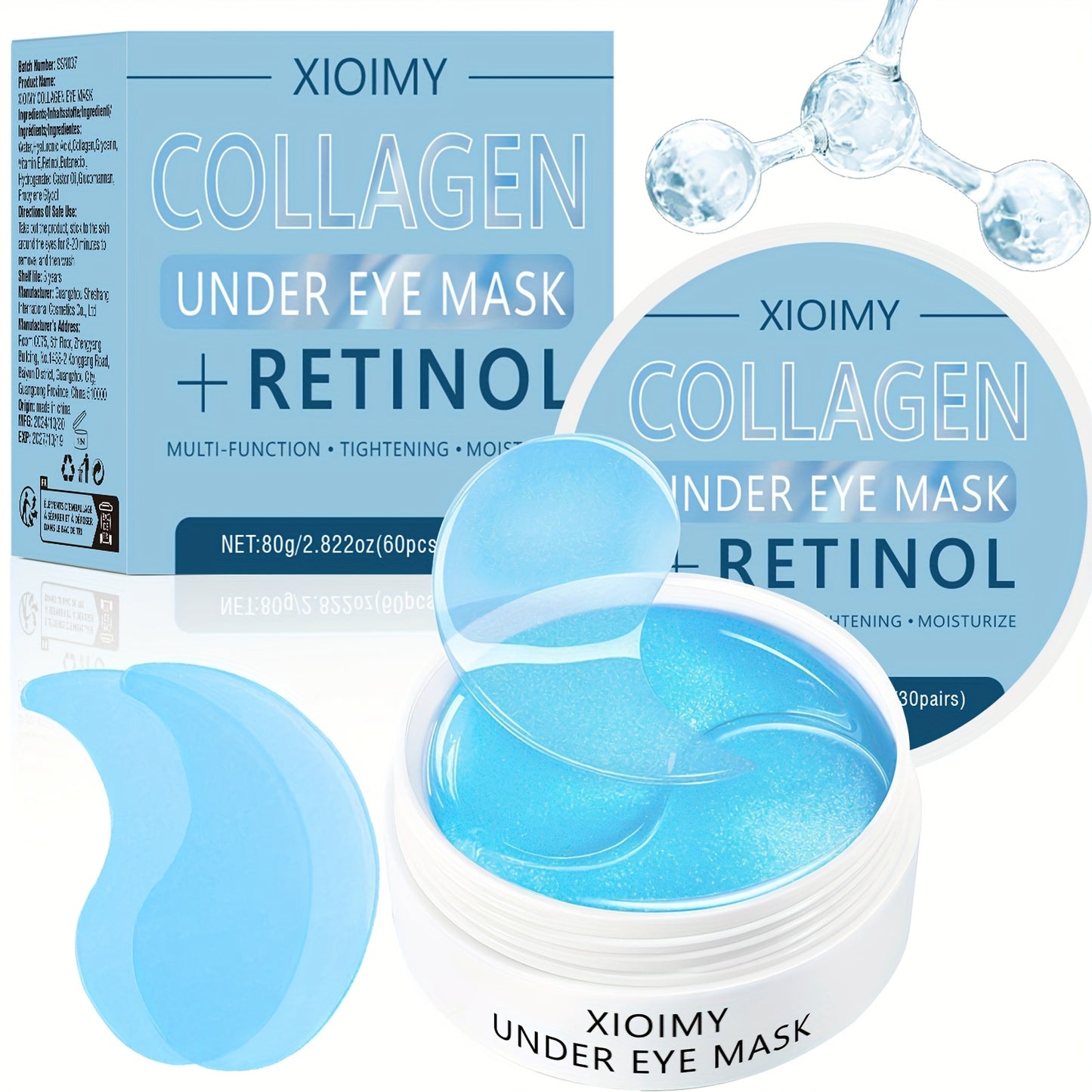60pcs Xioimy Collagen & Retinol Under Eye Masks, suitable for Women and Men